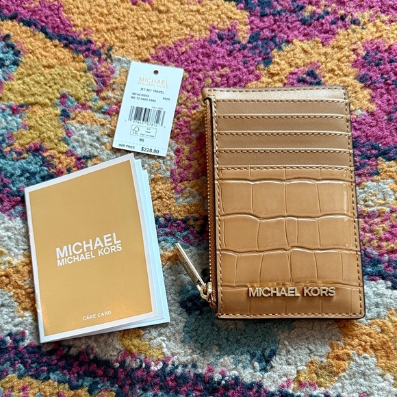 Michael Kors Camel Croc-Embossed Card Holder - Picture 2 of 7
